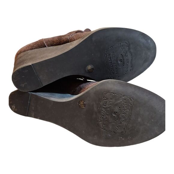 Lucky Brand Brown Suede Leather Booties Lace Up Wedge Heel Boho Women’s Size 7 - Picture 10 of 10